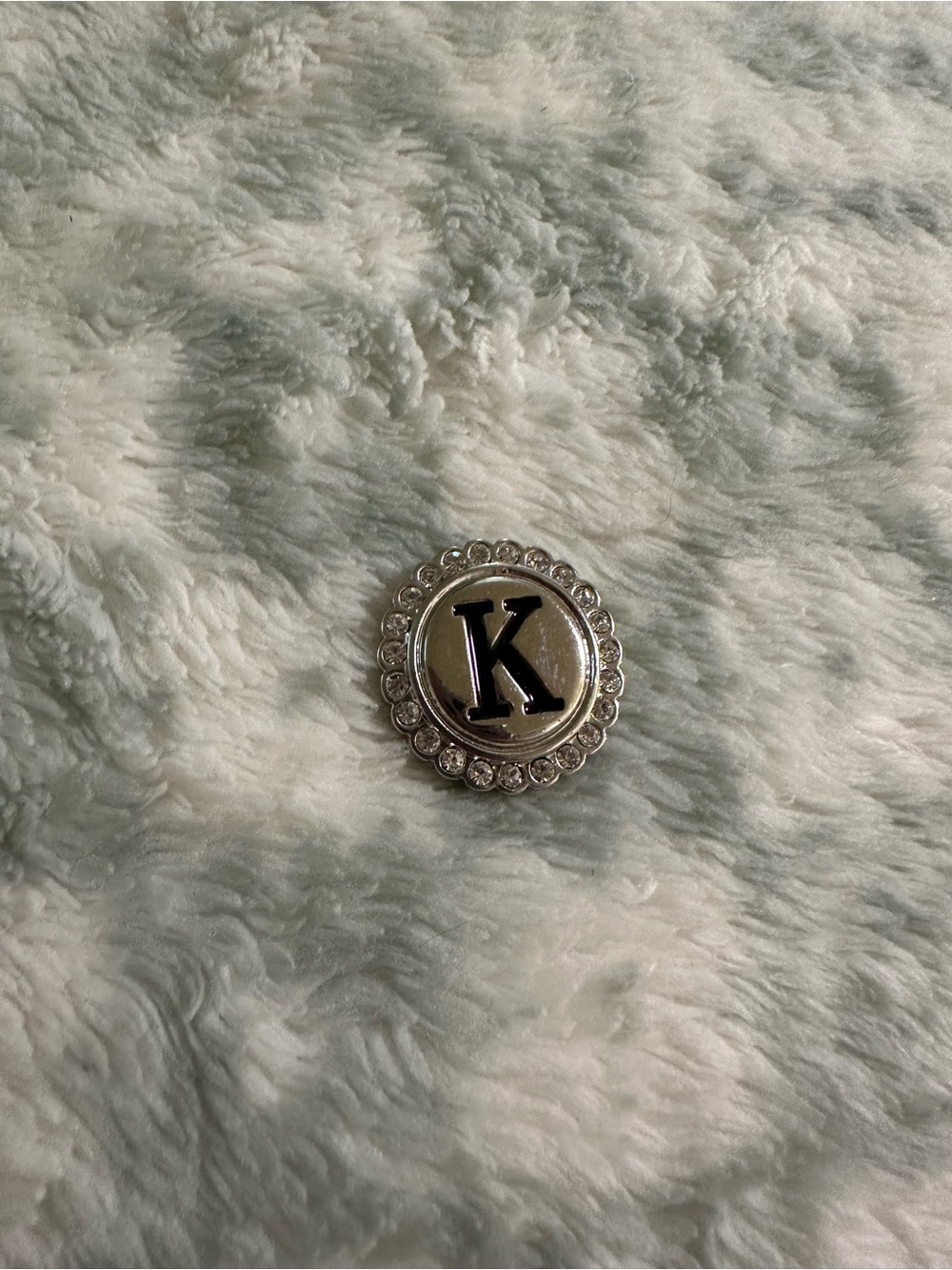 Initial 'K' Sparkle Button Charm - Silver and Black ginger snap